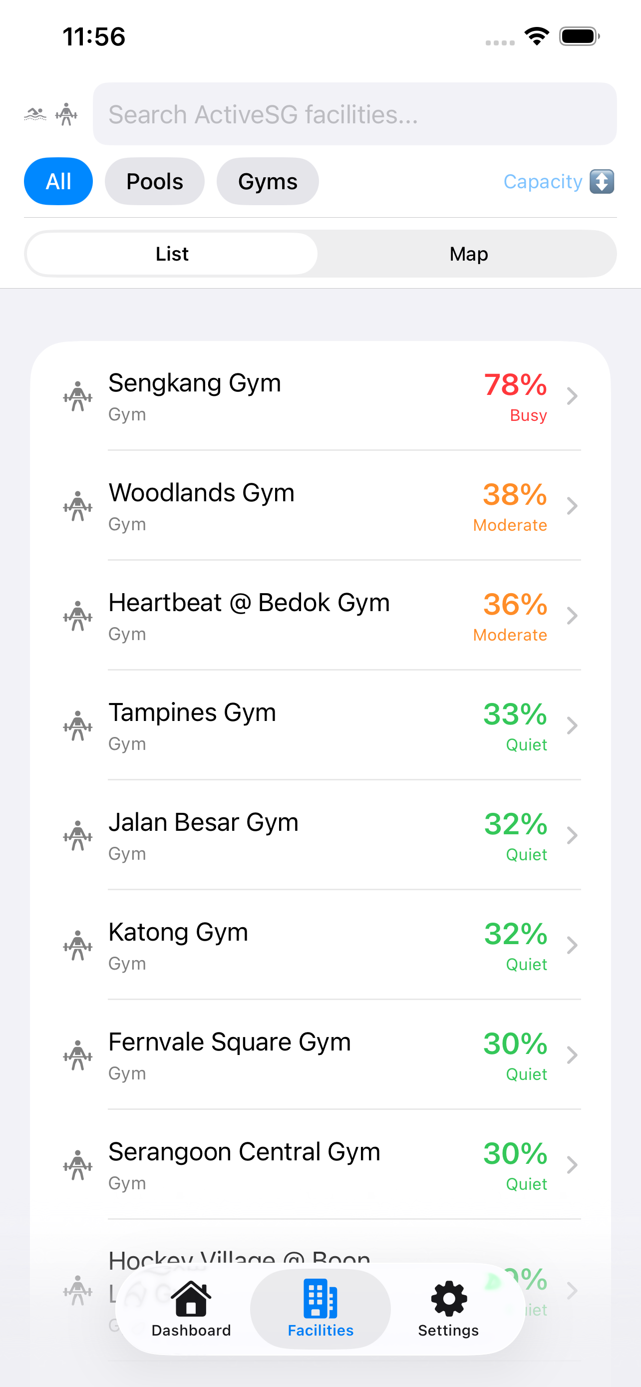Custom comparison between two facilities